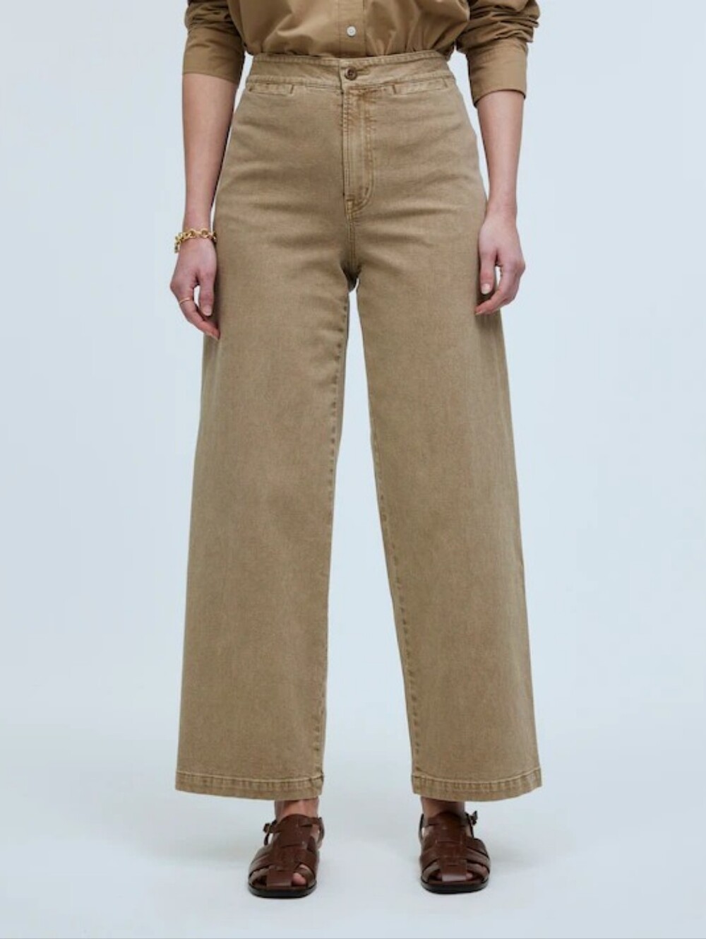 Madewell The Curvy Emmett Wide-Leg Crop Pant Welt Pocket Drill Khaki Tan 30